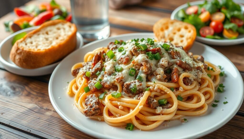 serving ideas for Philly Cheese Steak Pasta